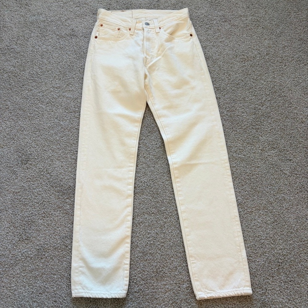 Levis Denim Tears 501 Jeans Womens 27 Cream Ivory Straight Leg Retro Button fly